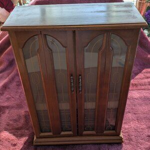 VTG art deco tall wooden dbl door jewerly box large 16.5 tall, 12L, depth 5.5 in